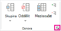 Kliknutí na ikonu pro otevření dialogového okna ve skupině Osnova