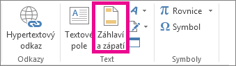 Možnost Záhlaví & Zápatí na kartě Vložení