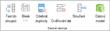 Snímek obrazovky se skupinou Datové nástroje na kartě Data