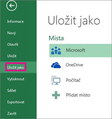 Možnost Uložit jako na kartě Soubor