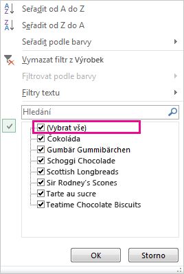 Políčko Vybrat vše v galerii Seřadit a filtrovat