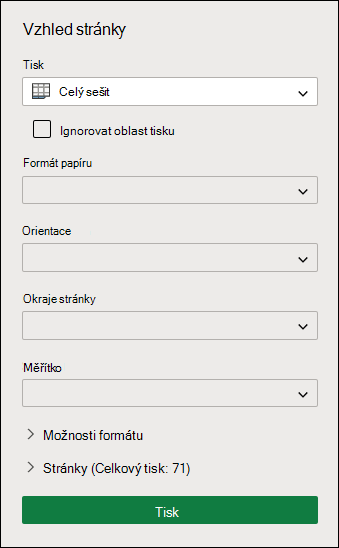 Tisk celého sešitu v aplikaci Excel pro web