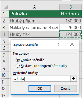 Dialogové okno Souhrn scénářů