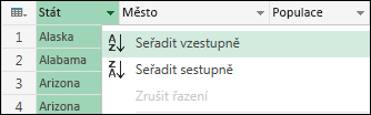 Výběr pořadí řazení