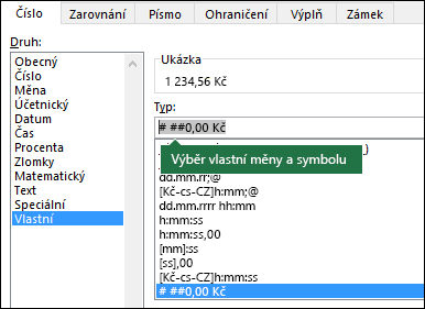 Funkce HODNOTA.NA.TEXT – vlastní měna se symbolem