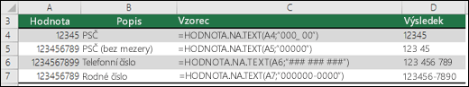 Speciální formáty pro funkci HODNOTA.NA.TEXT