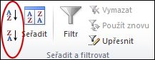 Tlačítka řazení ve skupině Seřadit & filtrovat na kartě Data v Excelu