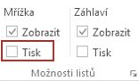 Skupina Možnosti listu na kartě Rozvržení stránky