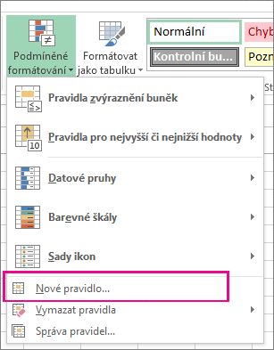 Tlačítko Podmíněné formátování na kartě Domů