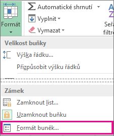 Karta Domů, tlačítko Formát a příkaz Formát buněk