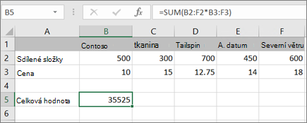 Příklad maticového vzorce vypočítávajícího jeden výsledek