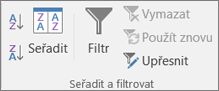The Sort & Skupina Filtr na kartě Data