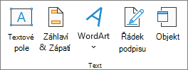 Snímek obrazovky se skupinou Text na kartě Vložení