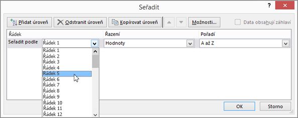 Vyberte řádek, který chcete seřadit.