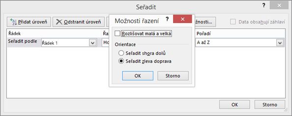 V okně Možnosti řazení klikněte na Zleva doprava.