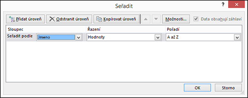 Vyberte první sloupec, který chcete seřadit.