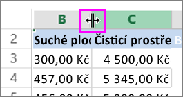 Změna šířky sloupce