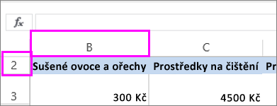 Skrytý první sloupec a řádek