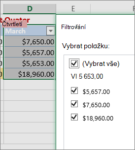 Vlastní filtr čísel