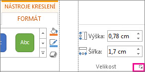 Ikona pro otevření dialogového okna ve skupině Velikost na kartě Nástroje kreslení – Formát