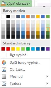 Nabídka barev u tlačítka Výplň obrazce