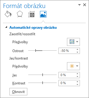 Možnosti Opravy obrázku v podokně úloh Formát obrázku
