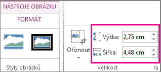 Pole Výška a Šířka na kartě Nástroje obrázku – Formát