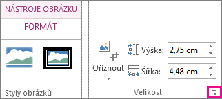 Ikona pro otevření dialogového okna ve skupině Velikost na kartě Nástroje obrázku – Formát