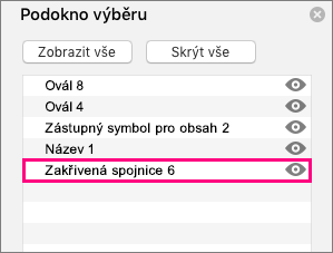 Zobrazuje spojnici v dolní části seznamu v podokně výběru