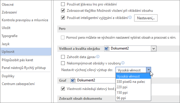 Nastavení výchozího rozlišení obrázku