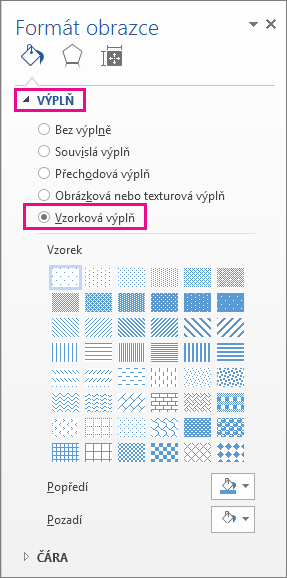 Výběr vzorkové výplně v podokně Formát obrazce