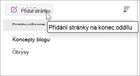 Vyberte, pokud chcete přidat stránku na konec oddílu.