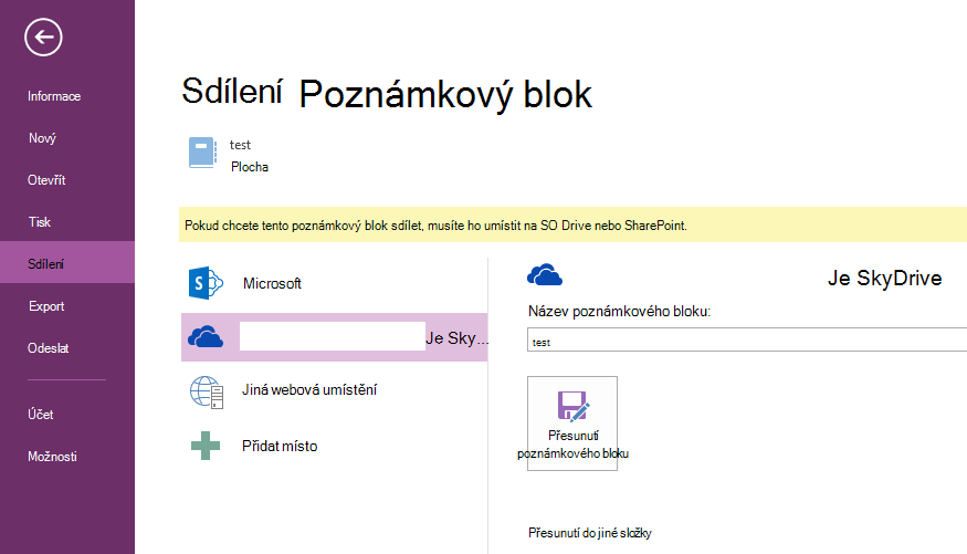 Klikněte na Přesunout poznámkový blok.