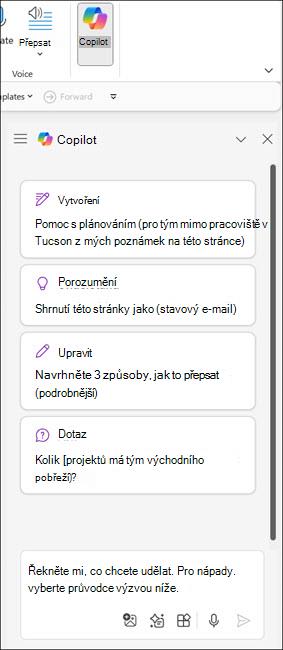 Snímek obrazovky s podoknem Copilot ve OneNotu