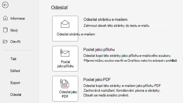 Snímek obrazovky s tlačítky Odeslat jako přílohu a Odeslat jako PDF.