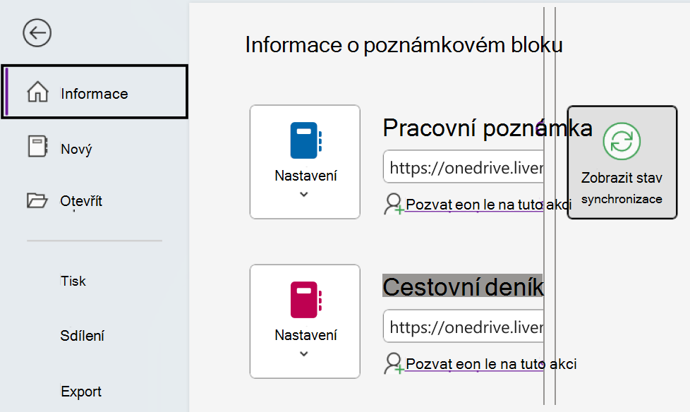 Zobrazení stavu synchronizace OneNotu ve Windows.