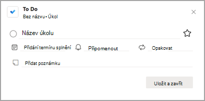 Snímek obrazovky s automaticky otevíraným dialogovým oknem Úkol.