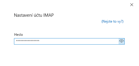 Dialogové okno pro nastavení účtu, stránka hesla
