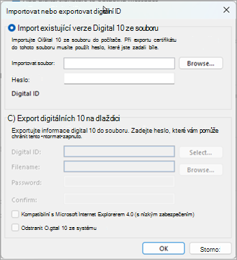 Vyberte Procházet a vyhledejte digitální ID a zadejte heslo, které jste zadali při exportu certifikátu do tohoto souboru.