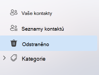 Snímek obrazovky znázorňující levou navigaci v aplikaci People v novém Outlooku