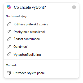 Možnosti volby délky a tónu při vytváření e-mailů v Outlooku pomocí Copilotu