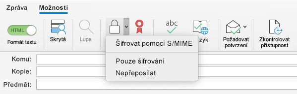 Možnost šifrování pomocí S/MIME
