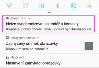 Otevření oznamovacího pruhu