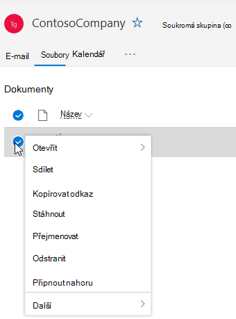 Zobrazení možností Odstranit a Přejmenovat soubor
