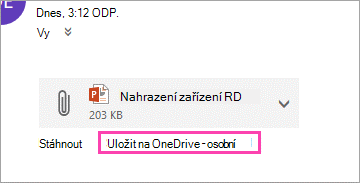 Odkaz pro stažení přílohy pro uložení přílohy na OneDrive