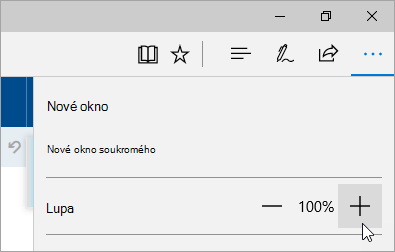 Snímek obrazovky Nastavení a nabídka další v Microsoft Edge