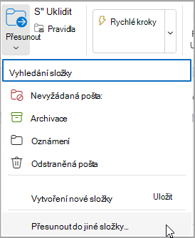 Vyberte Přesunout a vyberte složku, do které chcete zprávu přesunout.