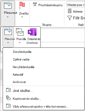 Vyberte odstraněnou položku, kterou chcete obnovit, a pak ji pomocí tlačítka Přesunout na pásu karet přesuňte do jiné složky.