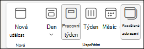 Snímek obrazovky Calendar zobrazení s vybranou možností rozděleného zobrazení