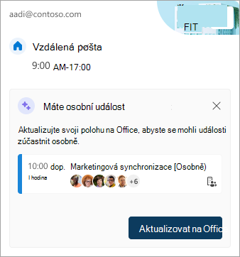 Snímek obrazovky znázorňující aktualizaci vašeho pracoviště